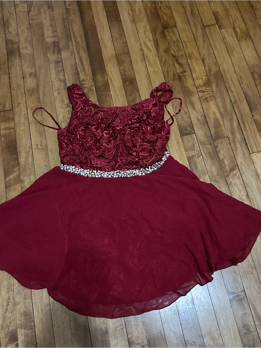 Burgundy Homecoming Dress with Embellished Waist